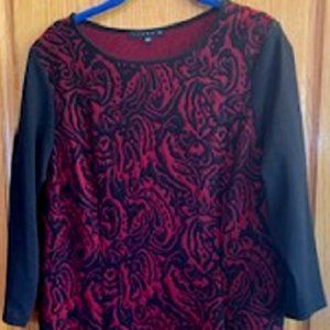 TIANA B. Women 2-Tone Black/Burgundy Pullover Dress Half Sleeve Size L